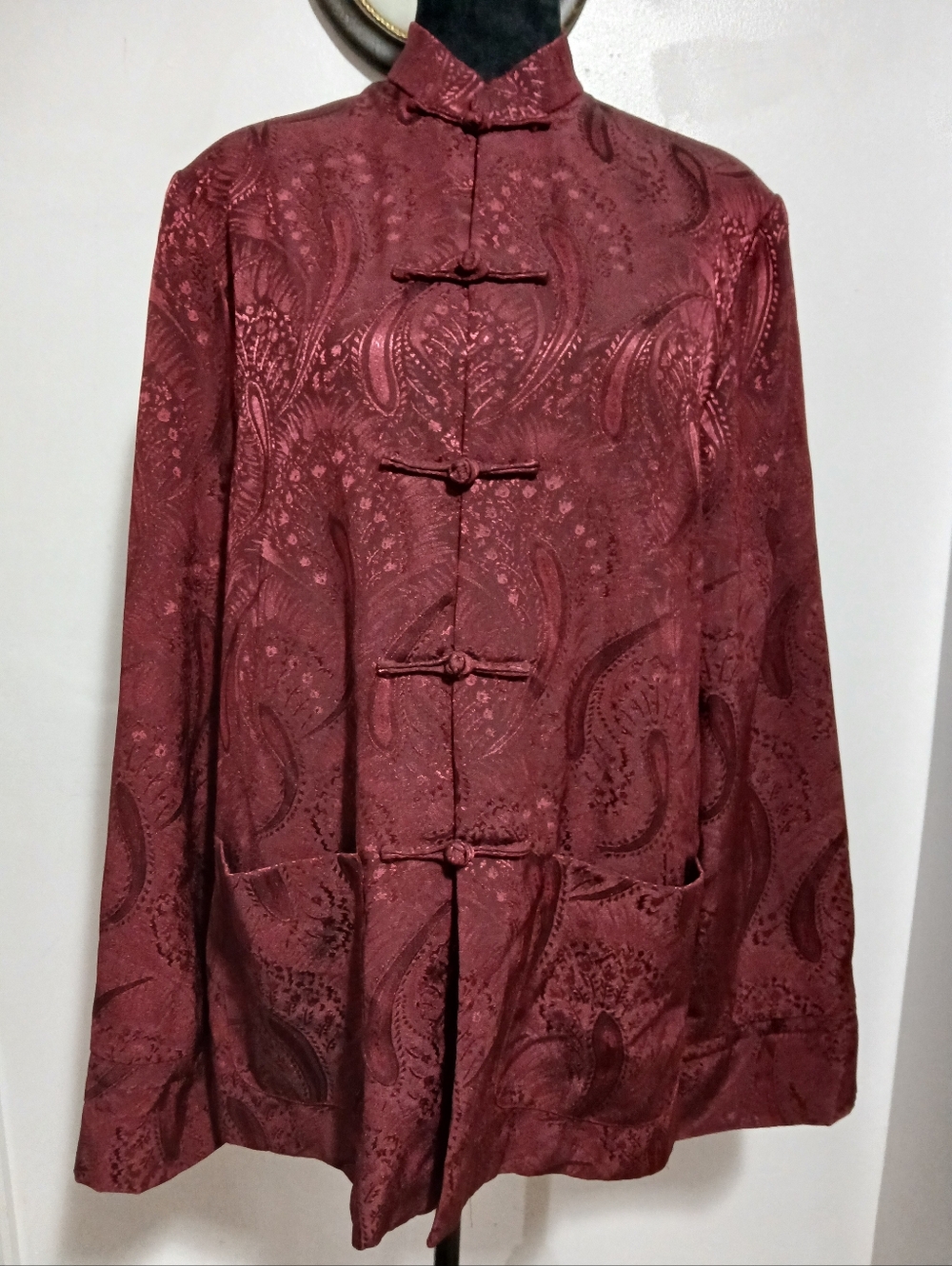 Suan Yan Jacquard Tang Jacket Burgundy Chinese Frog Closures XXL